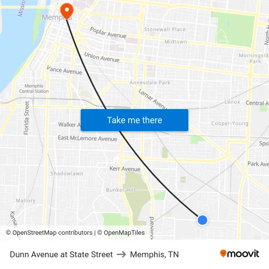Dunn Avenue at State Street to Memphis, TN map