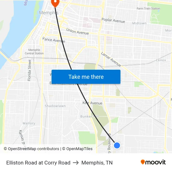 Elliston Road at Corry Road to Memphis, TN map