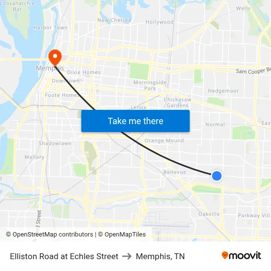 Elliston Road at Echles Street to Memphis, TN map