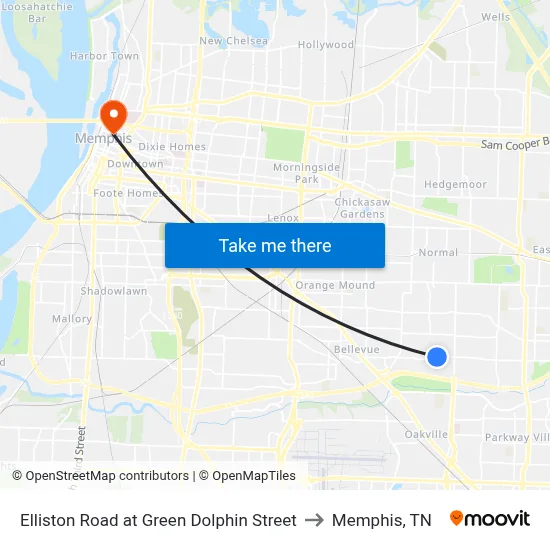 Elliston Road at Green Dolphin Street to Memphis, TN map