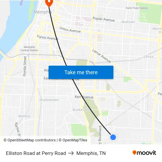 Elliston Road at Perry Road to Memphis, TN map