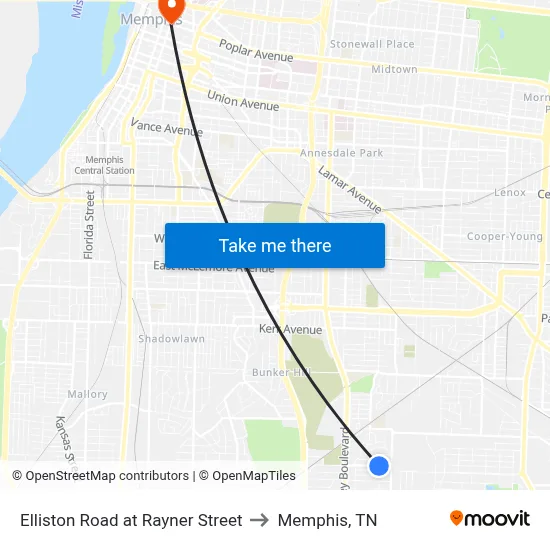 Elliston Road at Rayner Street to Memphis, TN map