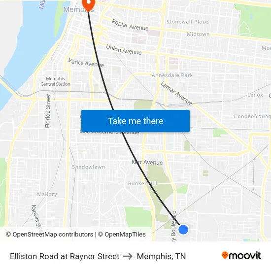 Elliston Road at Rayner Street to Memphis, TN map