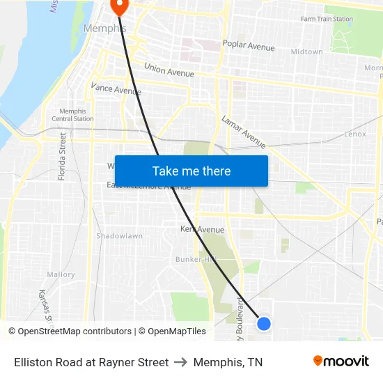 Elliston Road at Rayner Street to Memphis, TN map