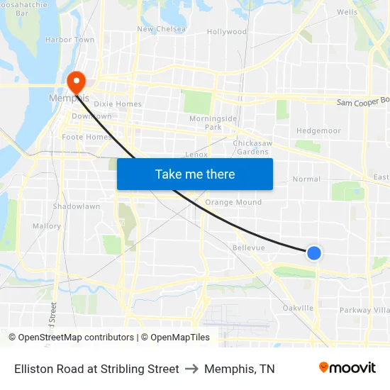 Elliston Road at Stribling Street to Memphis, TN map
