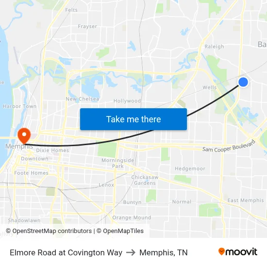 Elmore Road at Covington Way to Memphis, TN map