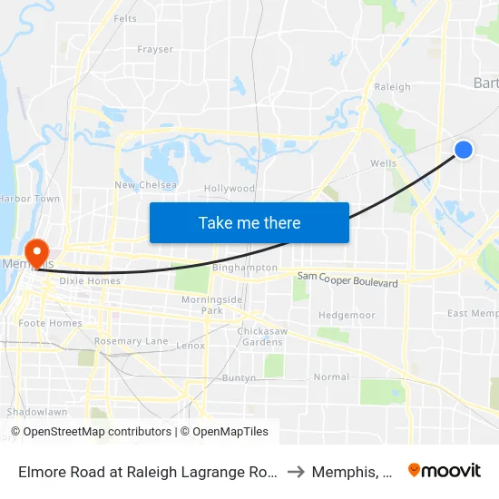 Elmore Road at Raleigh Lagrange Road to Memphis, TN map