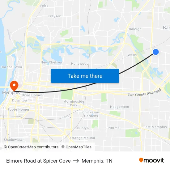 Elmore Road at Spicer Cove to Memphis, TN map