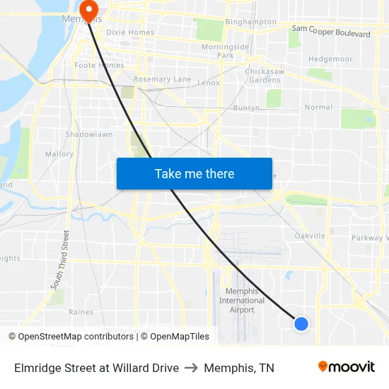 Elmridge Street at Willard Drive to Memphis, TN map