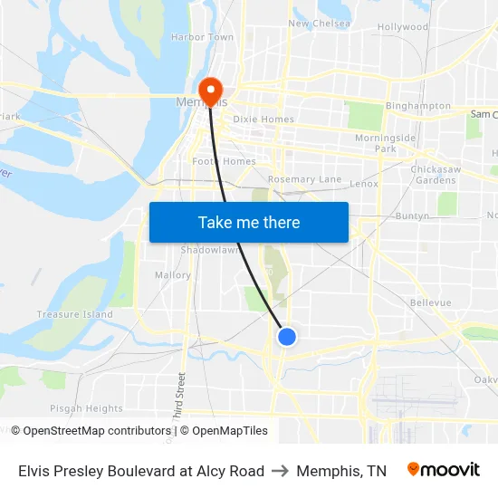 Elvis Presley Boulevard at Alcy Road to Memphis, TN map