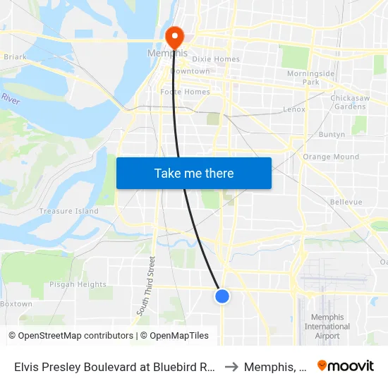Elvis Presley Boulevard at Bluebird Road to Memphis, TN map