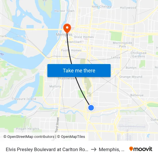 Elvis Presley Boulevard at Carlton Road to Memphis, TN map