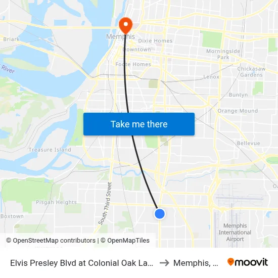 Elvis Presley Blvd at Colonial Oak Lane to Memphis, TN map