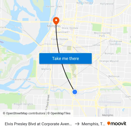 Elvis Presley Blvd at Corporate Avenue to Memphis, TN map