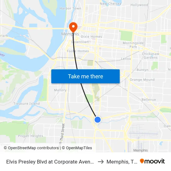 Elvis Presley Blvd at Corporate Avenue to Memphis, TN map