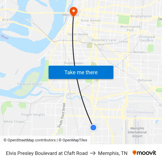 Elvis Presley Boulevard at Cfaft Road to Memphis, TN map