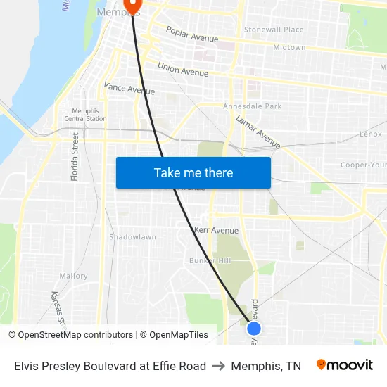 Elvis Presley Boulevard at Effie Road to Memphis, TN map