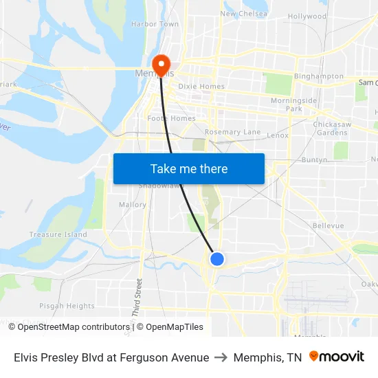 Elvis Presley Blvd at Ferguson Avenue to Memphis, TN map