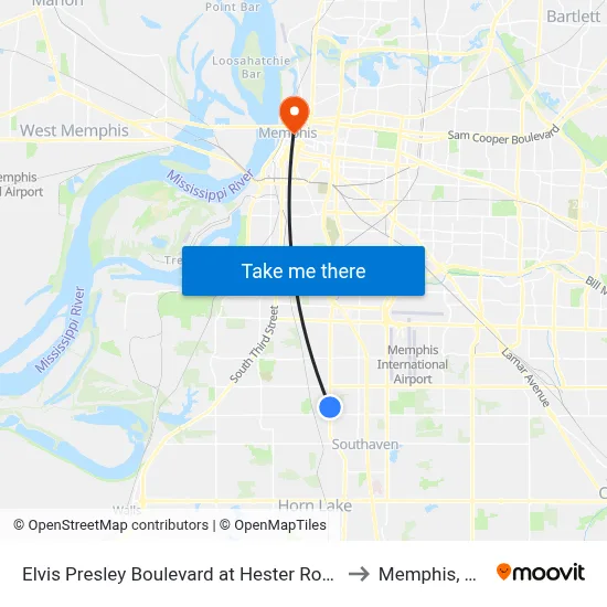 Elvis Presley Boulevard at Hester Road to Memphis, TN map