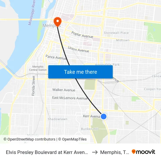 Elvis Presley Boulevard at Kerr Avenue to Memphis, TN map