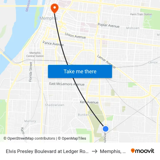 Elvis Presley Boulevard at Ledger Road to Memphis, TN map
