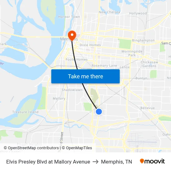 Elvis Presley Blvd at Mallory Avenue to Memphis, TN map