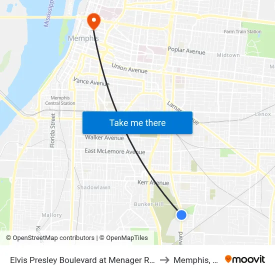 Elvis Presley Boulevard at Menager Road to Memphis, TN map