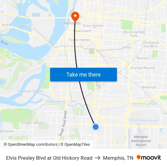 Elvis Presley Blvd at Old Hickory Road to Memphis, TN map