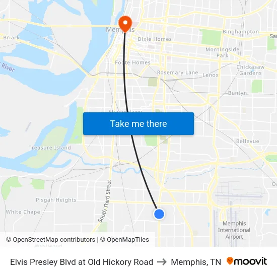 Elvis Presley Blvd at Old Hickory Road to Memphis, TN map