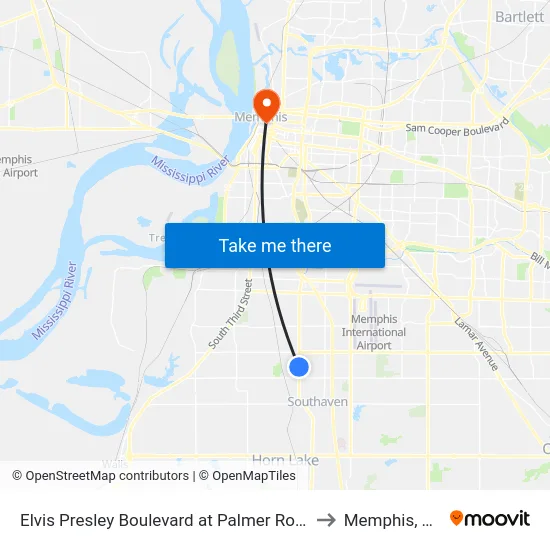 Elvis Presley Boulevard at Palmer Road to Memphis, TN map