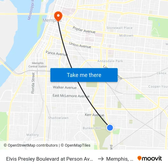 Elvis Presley Boulevard at Person Avenue to Memphis, TN map