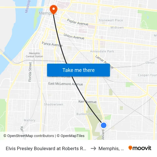 Elvis Presley Boulevard at Roberts Road to Memphis, TN map