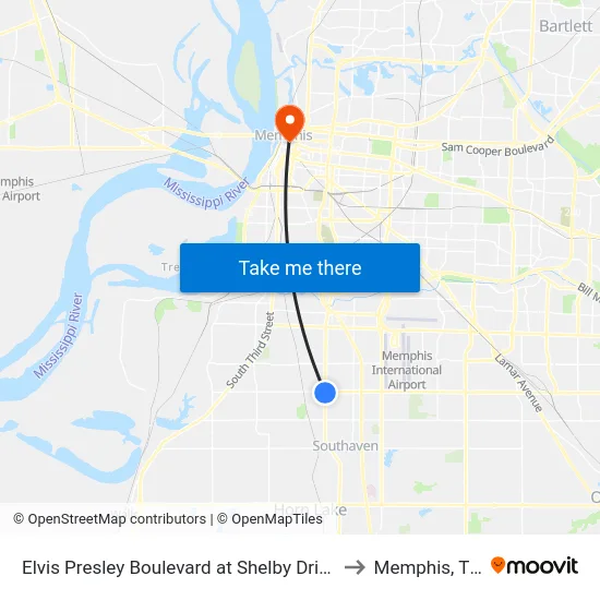Elvis Presley Boulevard at Shelby Drive to Memphis, TN map