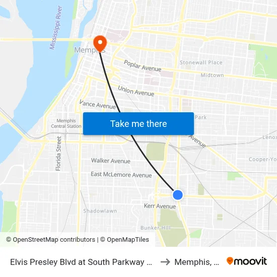 Elvis Presley Blvd at South Parkway East to Memphis, TN map