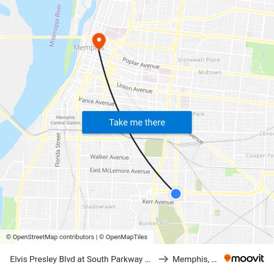 Elvis Presley Blvd at South Parkway East to Memphis, TN map