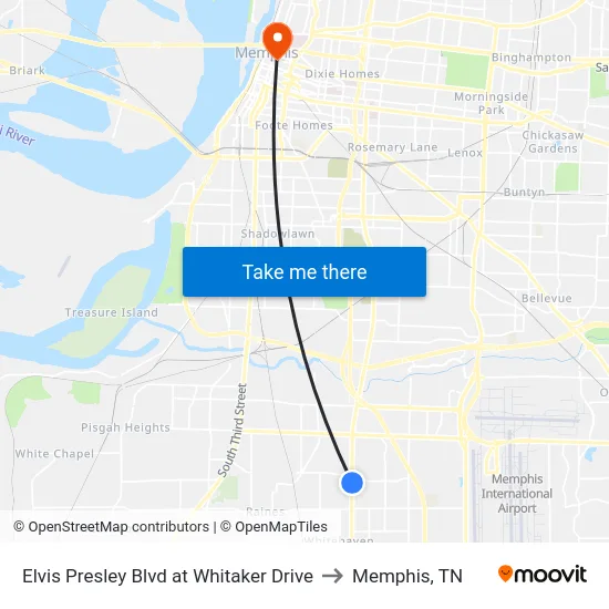 Elvis Presley Blvd at Whitaker Drive to Memphis, TN map