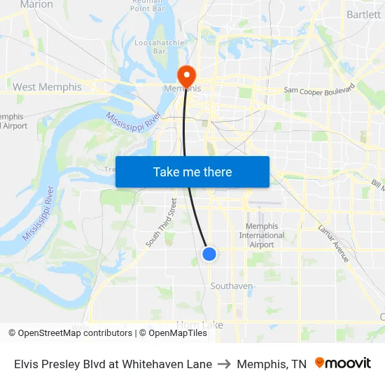 Elvis Presley Blvd at Whitehaven Lane to Memphis, TN map