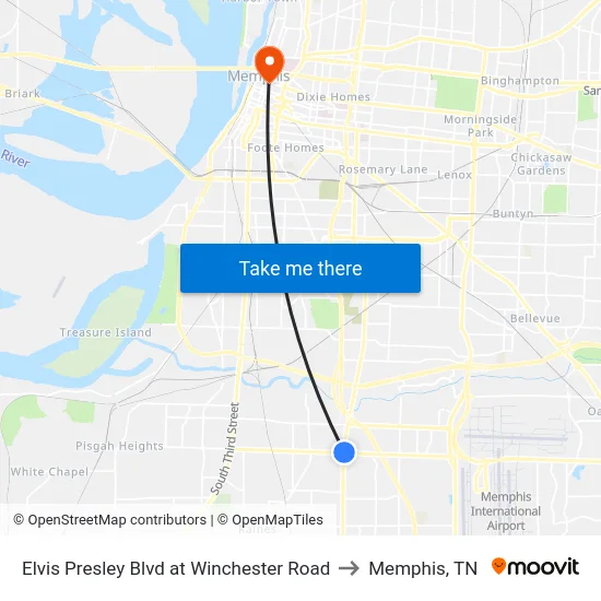 Elvis Presley Blvd at Winchester Road to Memphis, TN map