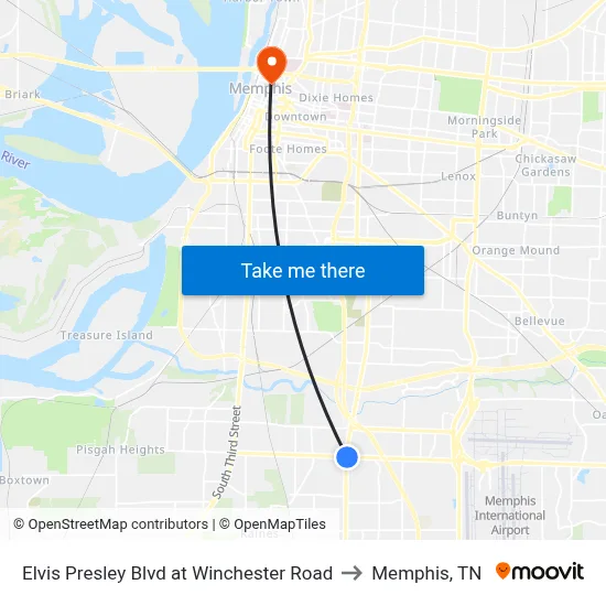 Elvis Presley Blvd at Winchester Road to Memphis, TN map