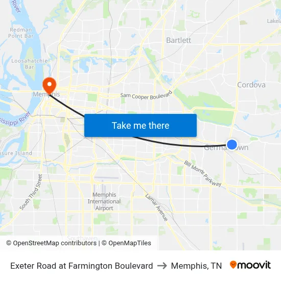 Exeter Road at Farmington Boulevard to Memphis, TN map
