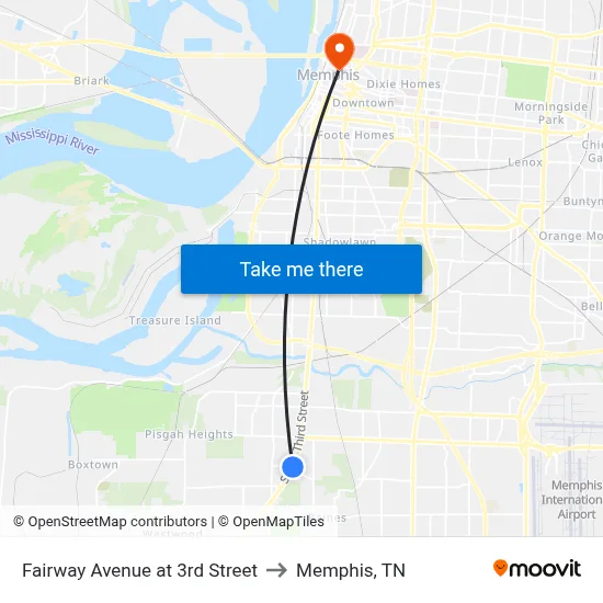 Fairway Avenue at 3rd Street to Memphis, TN map