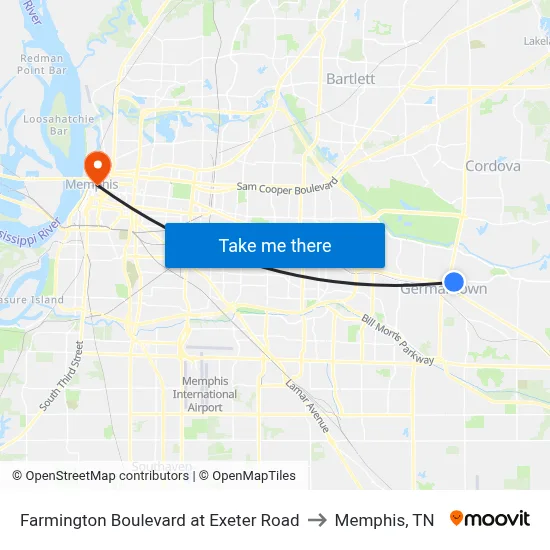 Farmington Boulevard at Exeter Road to Memphis, TN map