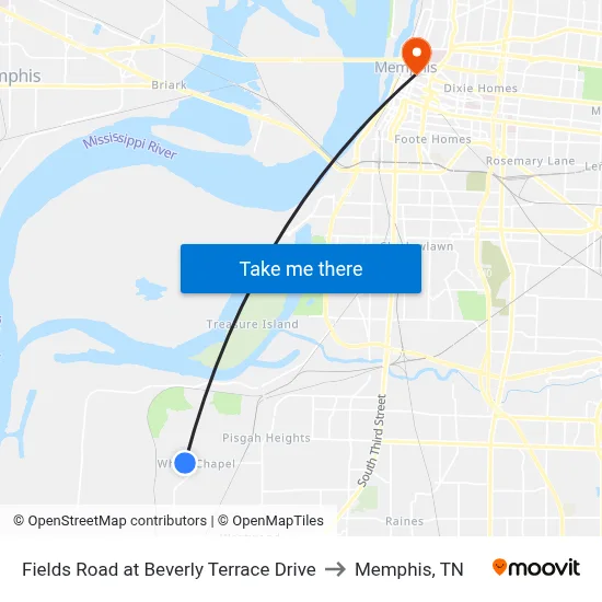 Fields Road at Beverly Terrace Drive to Memphis, TN map