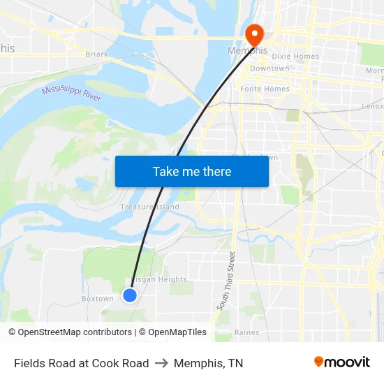 Fields Road at Cook Road to Memphis, TN map