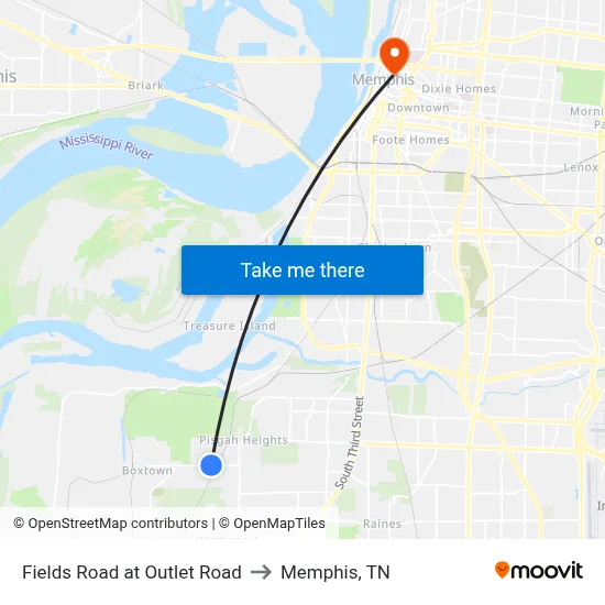 Fields Road at Outlet Road to Memphis, TN map