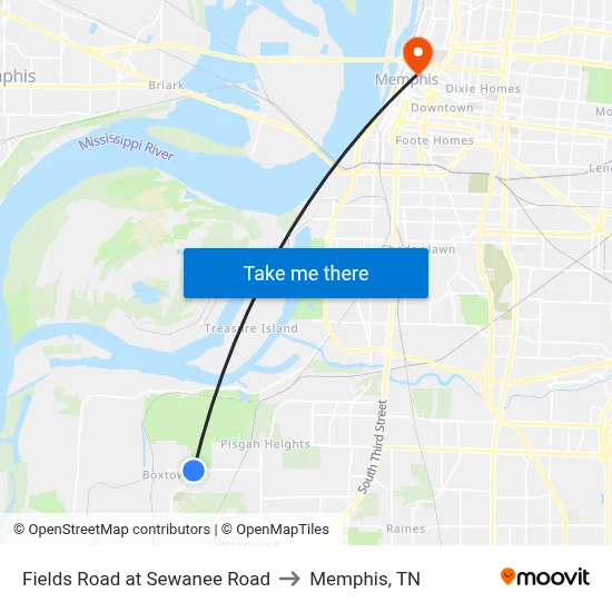 Fields Road at Sewanee Road to Memphis, TN map