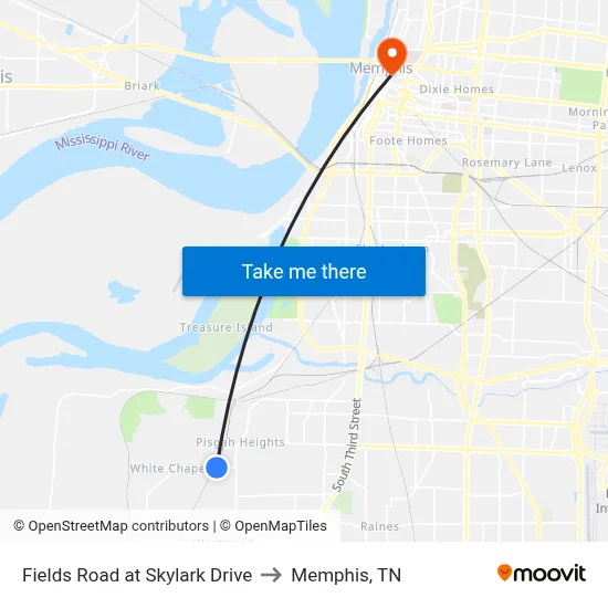 Fields Road at Skylark Drive to Memphis, TN map
