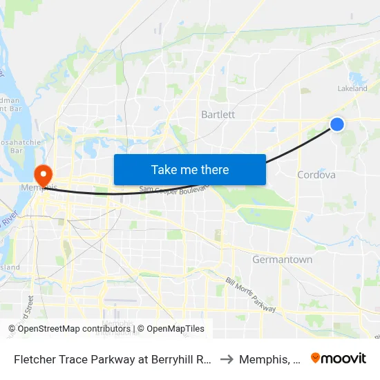 Fletcher Trace Parkway at Berryhill Road to Memphis, TN map
