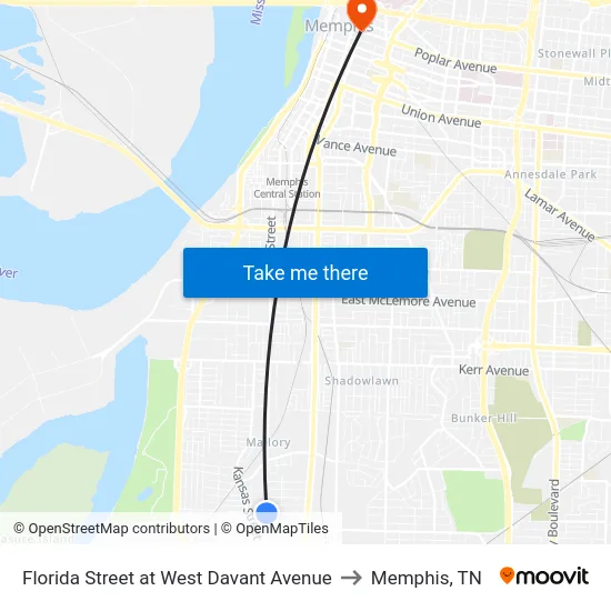 Florida Street at West Davant Avenue to Memphis, TN map