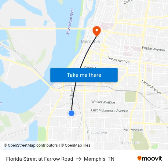 Florida Street at Farrow Road to Memphis, TN map